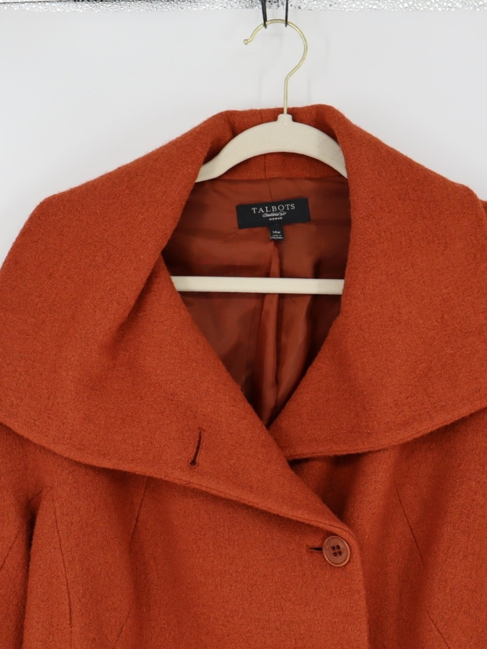Talbots Woman Coat 14W Burnt Orange Wool Blend Oversized Collar Plus Size Warm - Picture 4 of 16